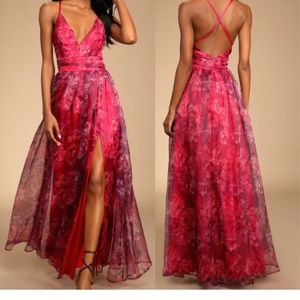 Magenta, Organza, romantic Maxi dress.